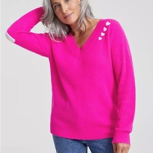 Charter Club Women's Cashmere Ribbed Heart-Embroidered V-Neck Sweater Sz XXL